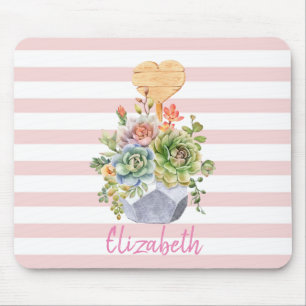 Tapis De Souris Succulentes aquarelles adorables rayures
