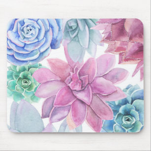Tapis De Souris Succulentes Moderne Chic Fête Jardin Floral Blanc