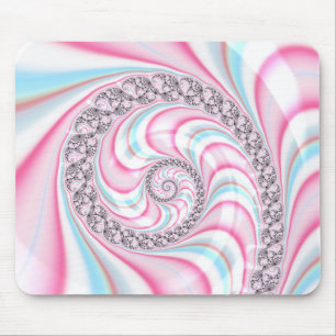 Tapis De Souris Sucre de canne bleu rose pastel Spiral Fractal