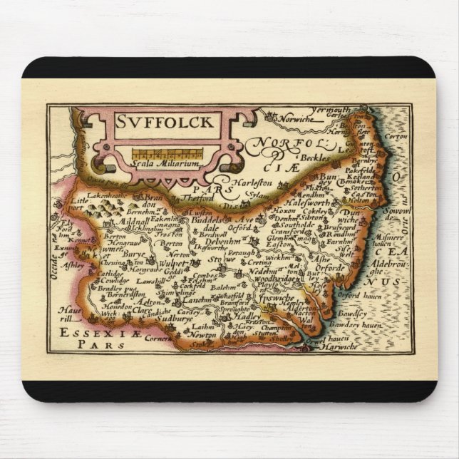 Tapis De Souris Suffolk (Suffolck) Comté Angleterre Carte Antiquai (Devant)