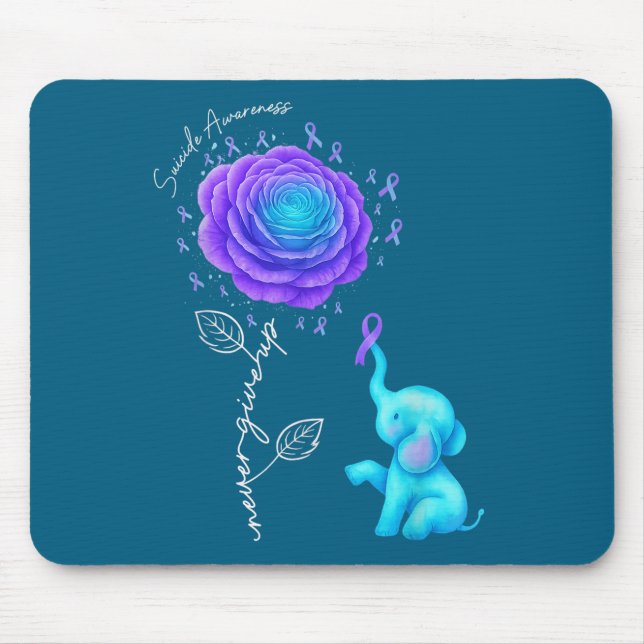 Tapis De Souris Suicide Prevention Teal Purple Flower Elephant Rib (Devant)