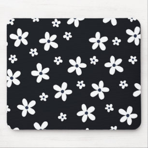 Tapis De Souris Summer Boho Black White Daisy Flowers