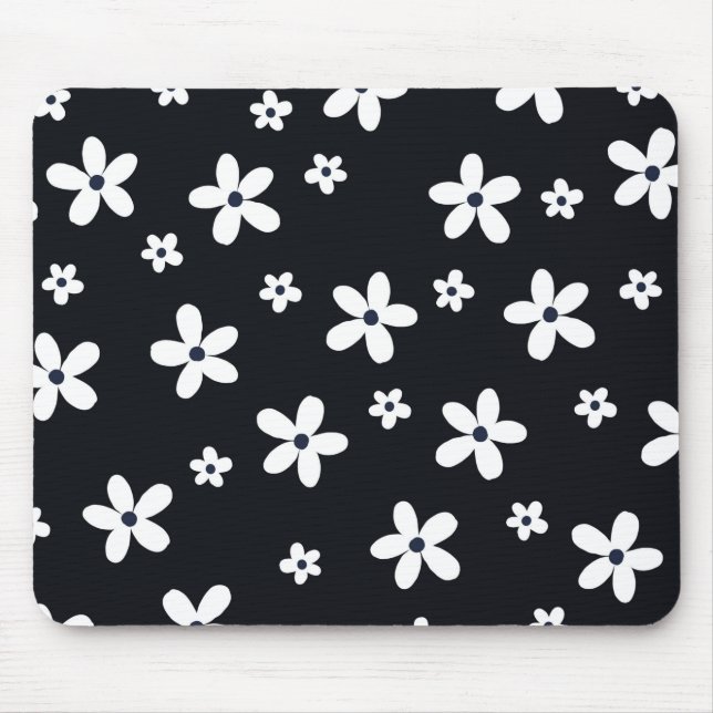 Tapis De Souris Summer Boho Black White Daisy Flowers (Devant)