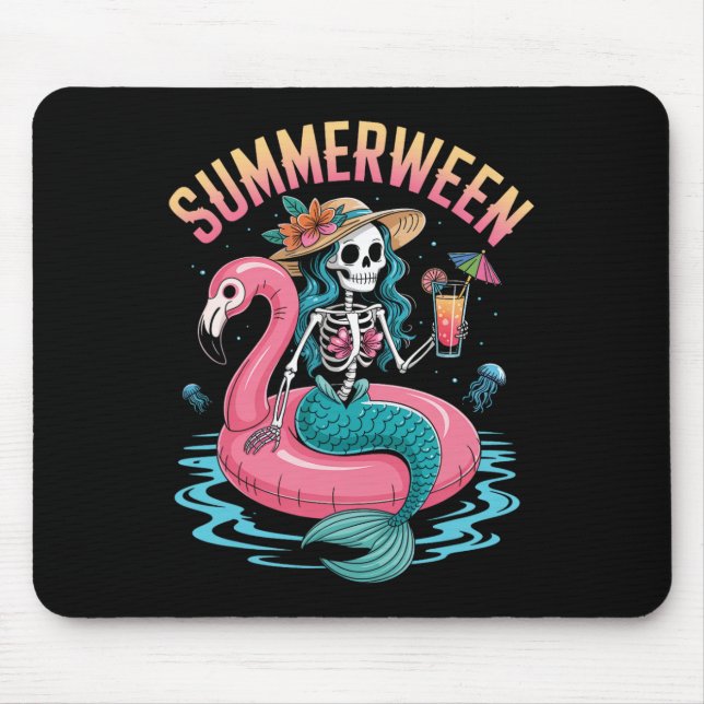Tapis De Souris Summerween Mermaid Skeleton Beach Flamant rose Hal (Devant)