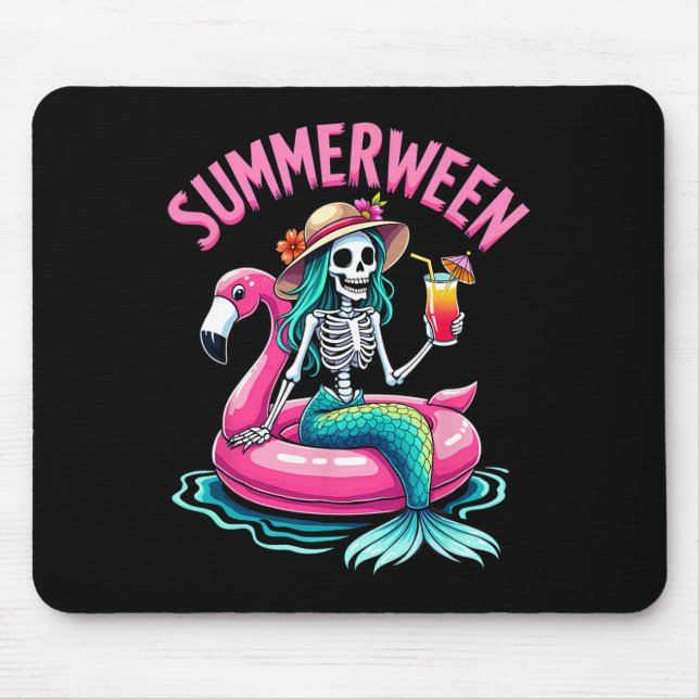 Tapis De Souris Summerween Mermaid Skeleton Beach Flamant rose Hal (Devant)