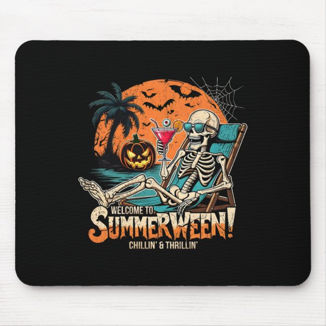 Tapis De Souris Summerween Skeleton Beach Halloween Art Tropical (Devant)
