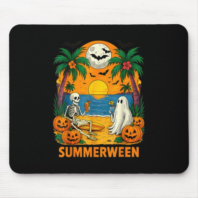 Tapis De Souris Summerween Skeleton Ghost Beach Party Halloween Vi (Devant)