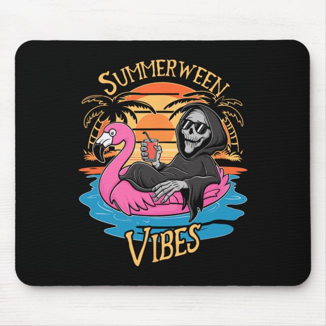 Tapis De Souris Summerween Vibes Skeleton Flamant rose Hallowee Éf (Devant)