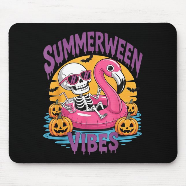 Tapis De Souris Summerween Vibes Skeleton Flamingo Spooky Hallowee (Devant)