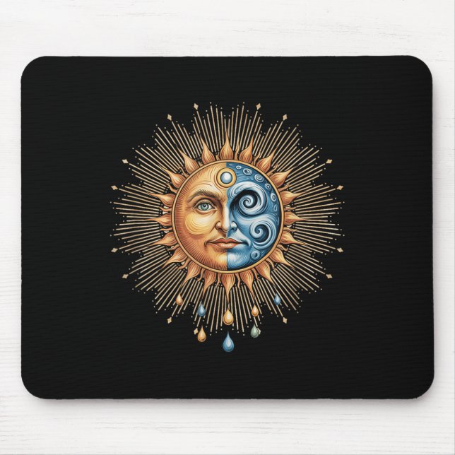 Tapis De Souris Sun And Moon Celestial Boho Mystical Hipe 90s  (Devant)