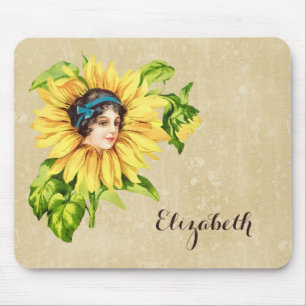 Tapis De Souris Sunflower d'été de la Dame de Victoria vintage ave