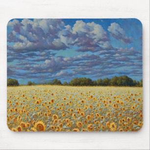 Tapis De Souris Sunflower Meadow Whimsal Art Ciel Nuageux