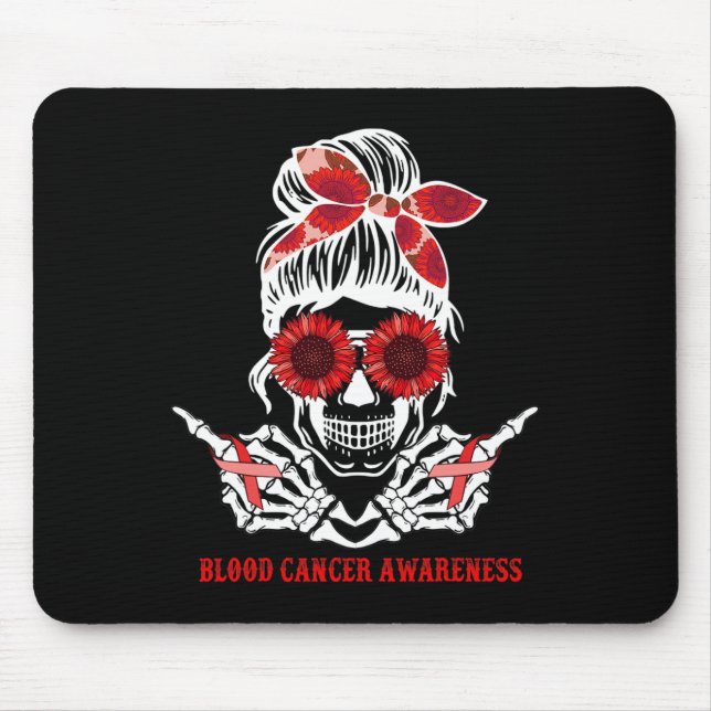 Tapis De Souris Sunflower Messy Bun Skull Red Ribbon Blood Cancer  (Devant)