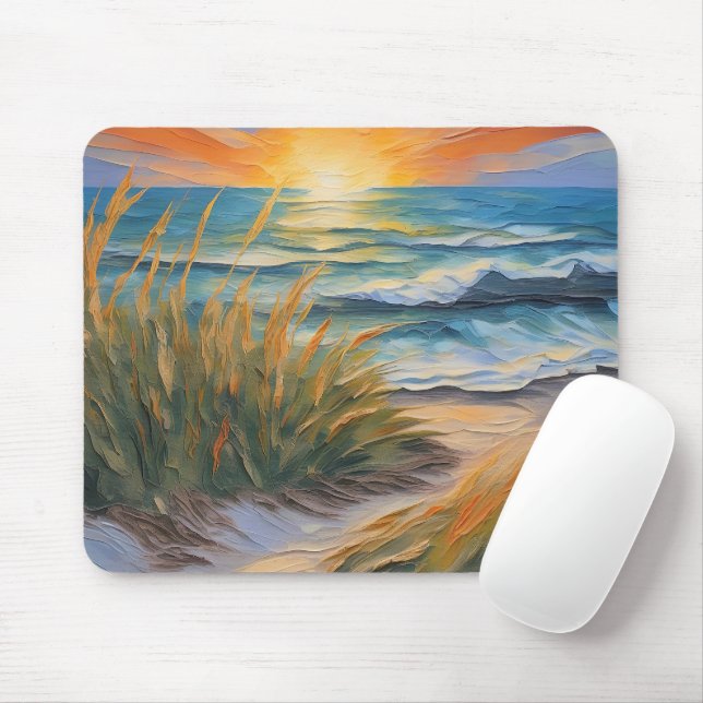 Tapis De Souris Sunrise Beach Peinture à l'huile texturée (Avec souris)