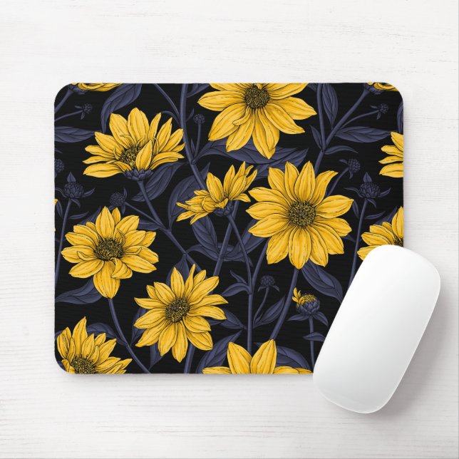 Tapis De Souris Sunroot, tournesol sauvage en jaune et bleu (Avec souris)