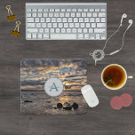 Tapis De Souris Sunset at the sea photo with monogram and name<br><div class="desc">A modern monogram and nametag on a Photo of a romantic sunset at the Baltic Sea in Germany on a mouse pad.</div>