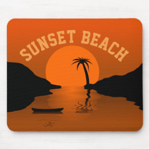 Tapis De Souris Sunset Beach Art Tropical Orange