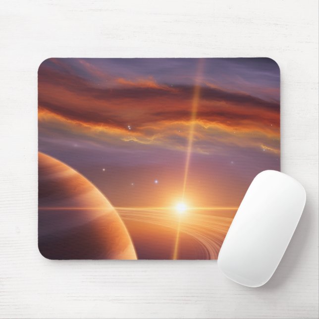 Tapis De Souris Sunset Saturn Rings Cosmic Space Art (Avec souris)