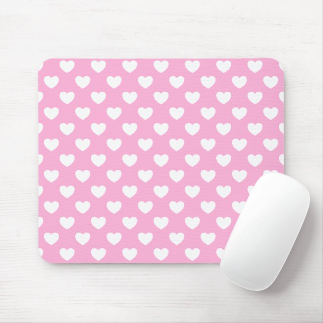 Tapis De Souris Super Cute Pastel Coeurs Clairs Rose Et Blanc (Avec souris)