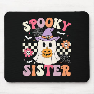 Tapis De Souris Super Éffrayant Soeur Retro Ghost Holding Citrouil