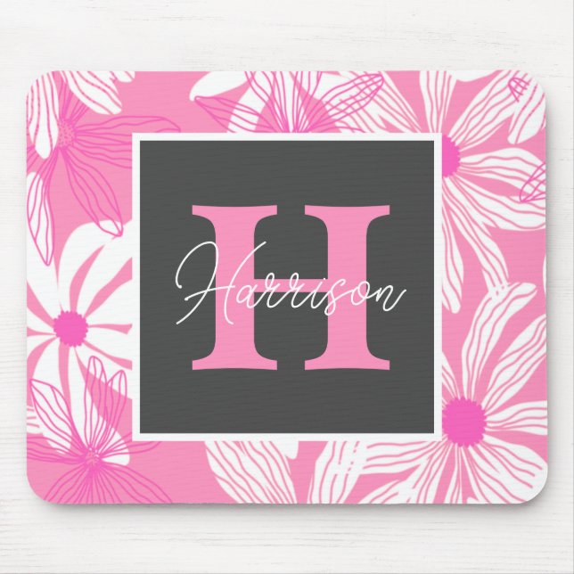 Tapis De Souris Super rose floral Fleurs Monogramme (Devant)