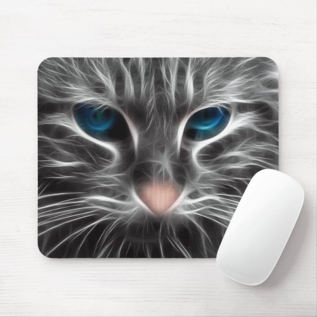 Tapis De Souris Superbe Chat aux Yeux Bleus (Avec souris)
