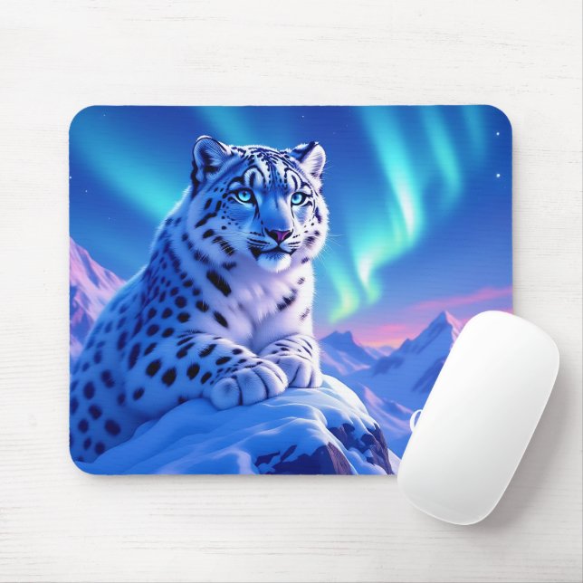 Tapis De Souris Superbe léopard des neiges sur Mountain Rock (Avec souris)