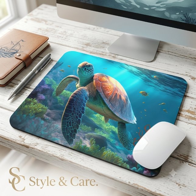Tapis de souris sur la faune océanique avec tortue (Ocean Wildlife Mouse Pads Featuring Sea Turtle Design)