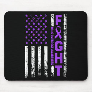 Tapis De Souris Surdose Sensibilisation au ruban violet Drapeau Us