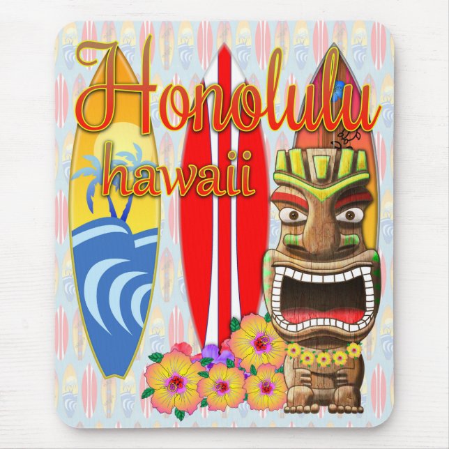 Tapis De Souris Surf Honolulu Hawaii Tiki (Devant)