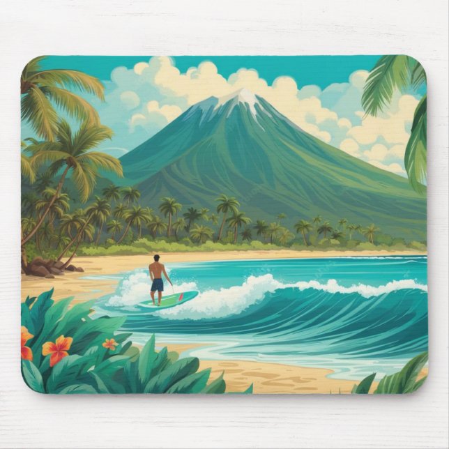 Tapis De Souris Surfer rétro à Hawaii (Devant)