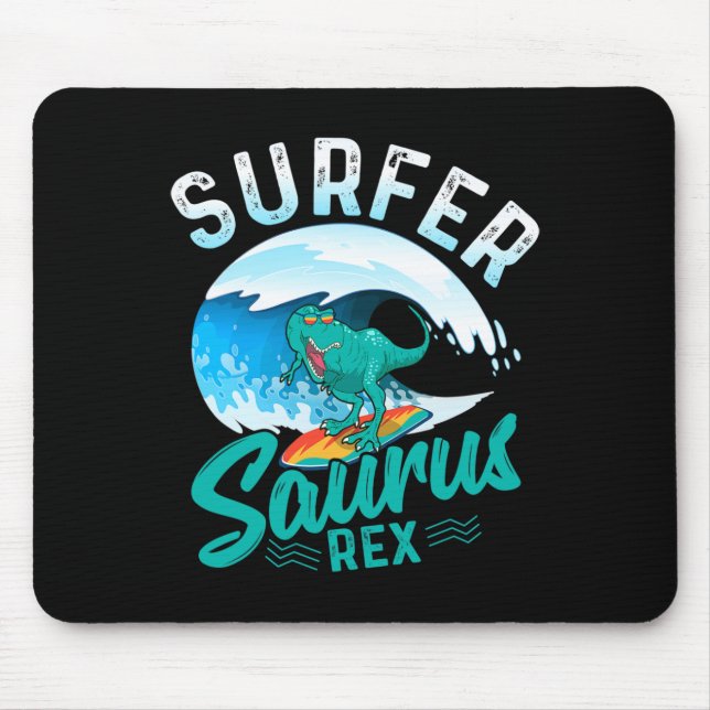Tapis De Souris Surfeur Saurus Rex Dinosaure de surf Dino Surfe (Devant)