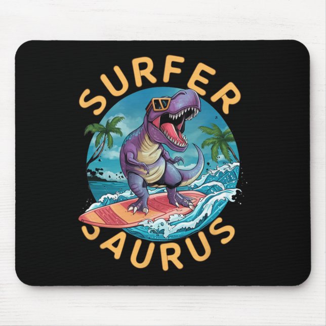 Tapis De Souris Surfeur Saurus T-rex Dinosaures Surfant Cavalier D (Devant)