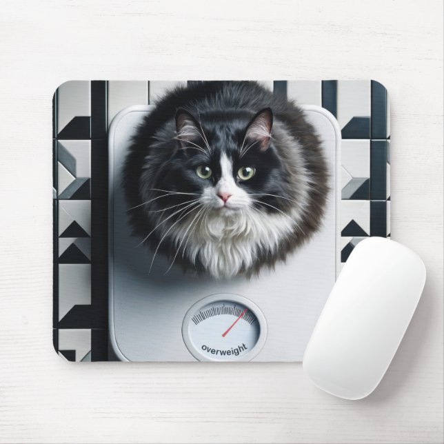 Tapis De Souris Surpoids Tuxedo Chat à l'échelle (Avec souris)