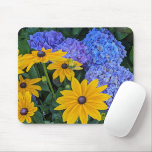 Tapis De Souris Susan aux yeux noirs et hydrangea bleue florale
