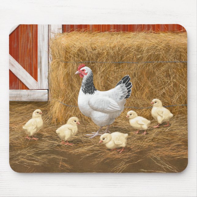 Tapis De Souris Sussex Chicken Mama Hen et Chicks (Devant)