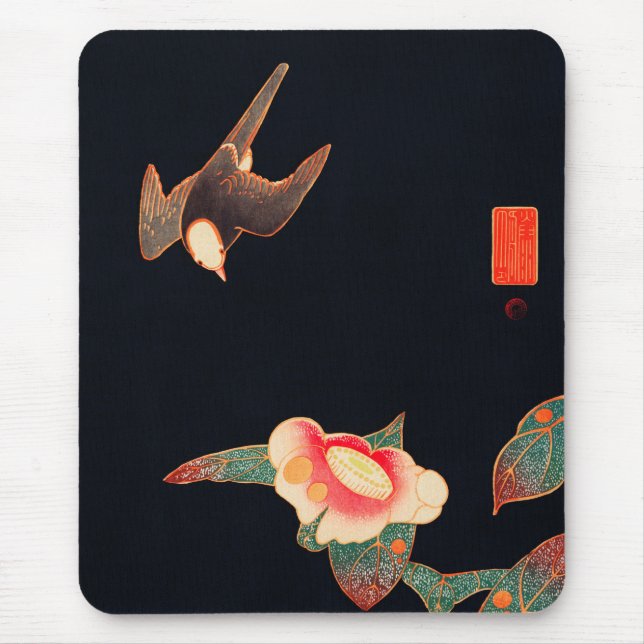 Tapis De Souris Swallow and Camellia (1900) par Ito Jakuchu (Devant)