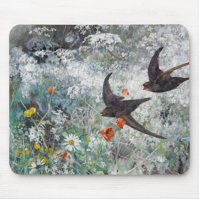 Tapis De Souris Swallow and Flower Field, Bruno Liljefors (Devant)