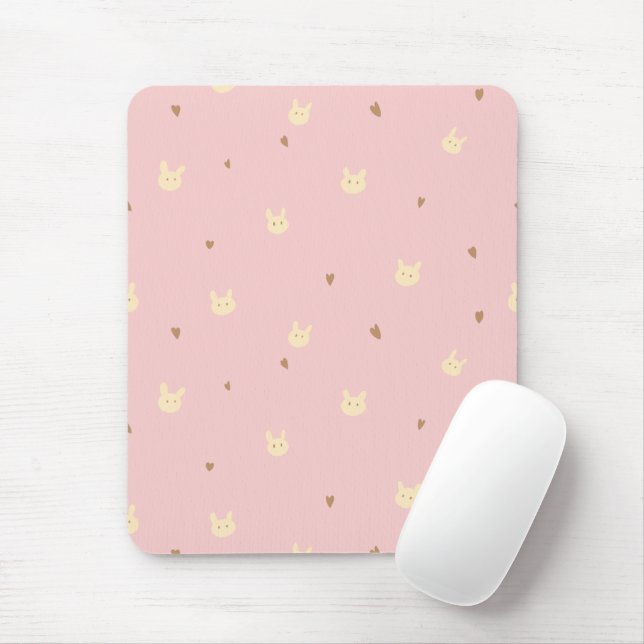 Tapis De Souris Sweet Bunny & Hearts Seamless Pattern – Cute Pink  (Avec souris)