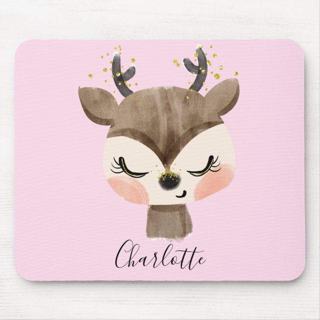 Tapis De Souris Sweet Cute & Girly Pastel Blush Rose Bébé Reindeer (Devant)