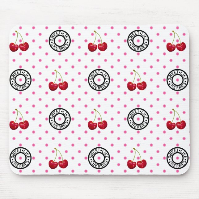 Tapis De Souris SWEET LIKE CHERRIES Retro Motif Vintage sur blanc (Devant)