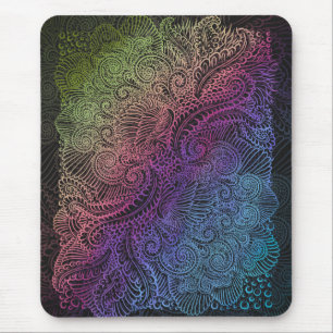 Tapis De Souris Swirl prismatique   Arc-en-ciel Fractal Feather Ar