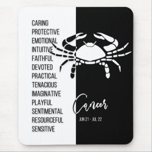 Tapis De Souris Symbole cancéreux Zodiac Mousepad, noir et blanc