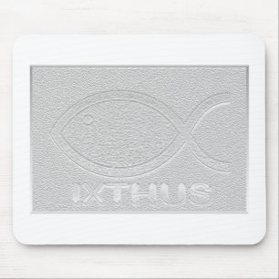 Tapis De Souris Symbole chrétien de poissons d'IXTHUS - argent