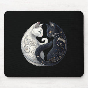 Tapis De Souris Symbole de chat mystique Yin Yang noir et blanc po