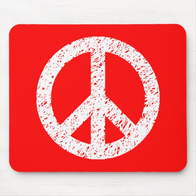 Tapis De Souris Symbole de la Paix Scribble - Blanc sur Rouge (Devant)