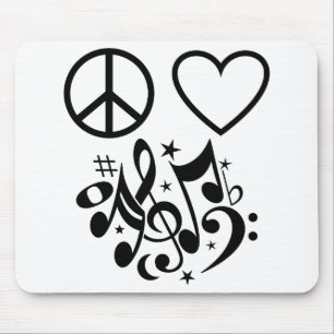Tapis De Souris Symbole de paix noir Cœur rouge Amour Harmonie Mus