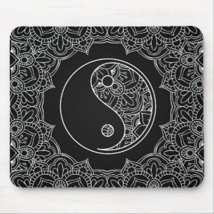 Tapis De Souris Symbole de yang de Yin en ornement noir et blanc
