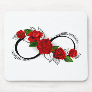 Tapis De Souris Symbole d'infini avec les roses rouges
