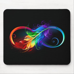 Tapis De Souris Symbole d'infini avec plume arc-en-ciel